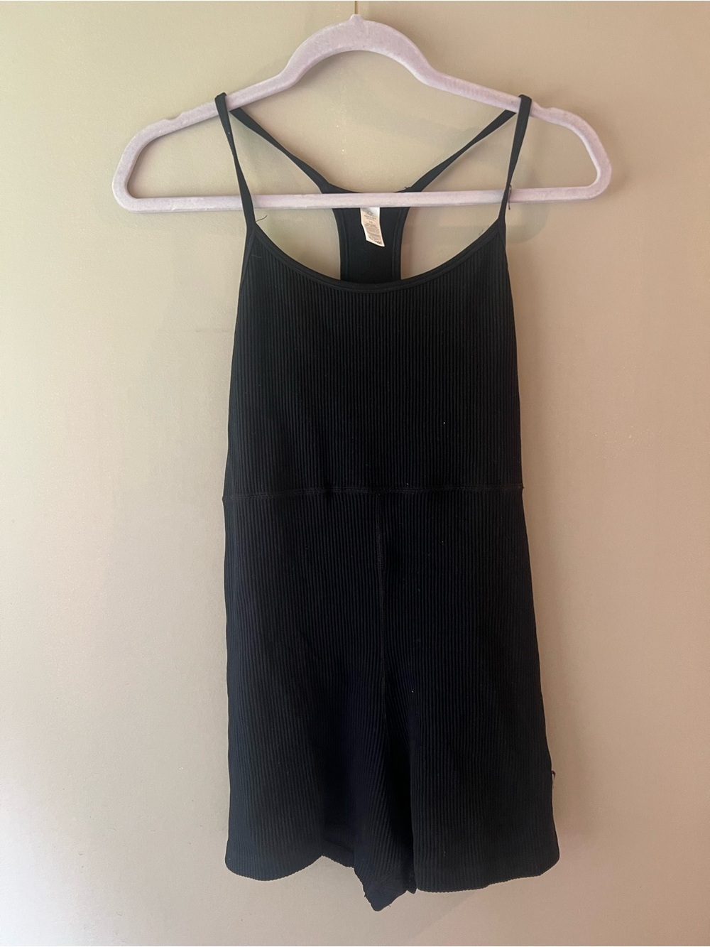 aerie Black Ribbed Spaghetti-Strap Romper